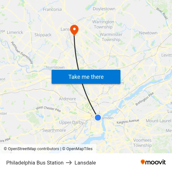 Philadelphia Bus Station to Lansdale map