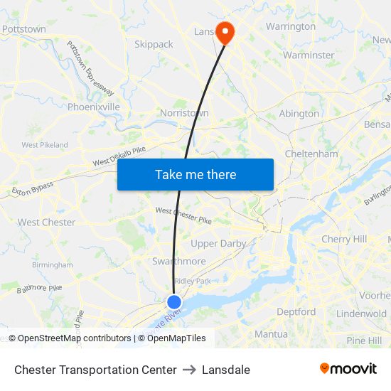 Chester Transportation Center to Lansdale map