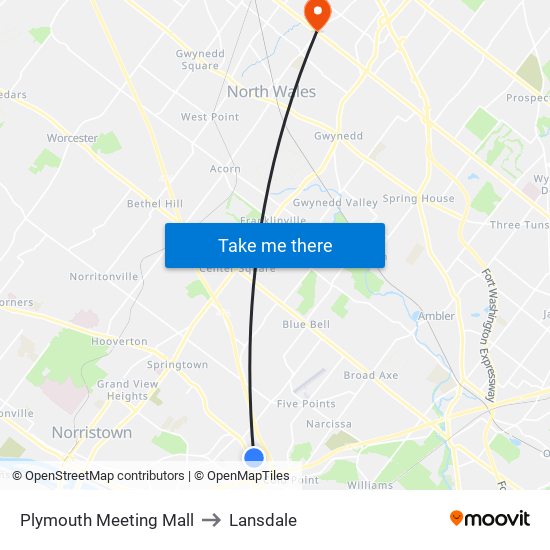 Plymouth Meeting Mall to Lansdale map