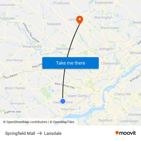 Springfield Mall to Lansdale map