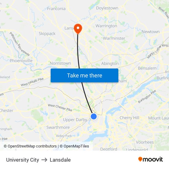 University City to Lansdale map