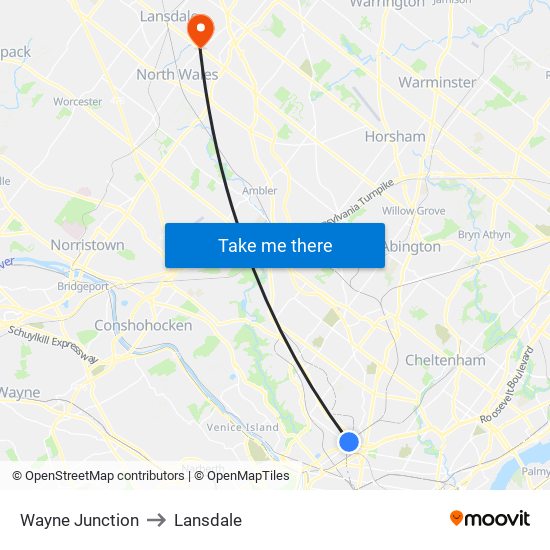 Wayne Junction to Lansdale map