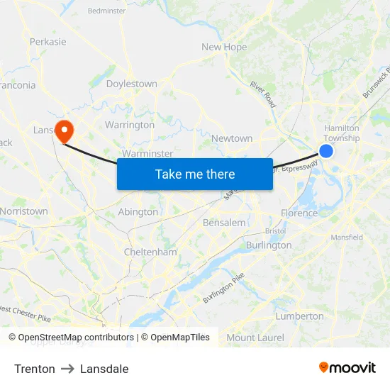 Trenton to Lansdale map