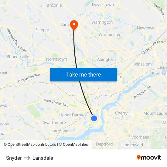 Snyder to Lansdale map