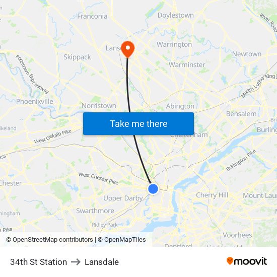 34th St Station to Lansdale map