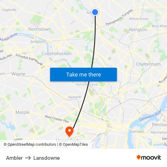 Ambler to Lansdowne map