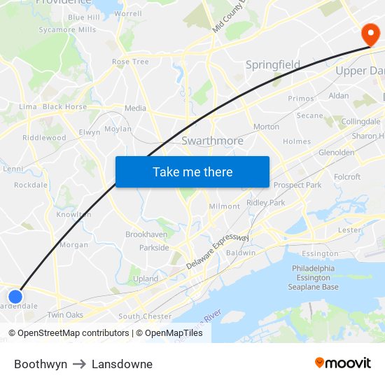 Boothwyn to Lansdowne map