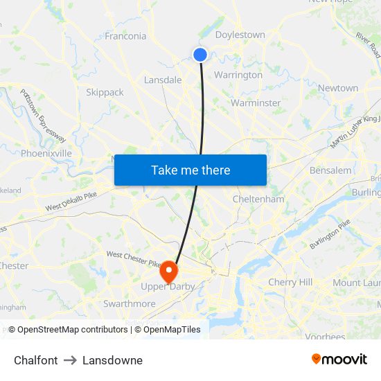 Chalfont to Lansdowne map