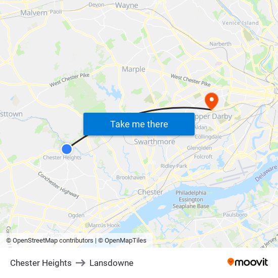Chester Heights to Lansdowne map