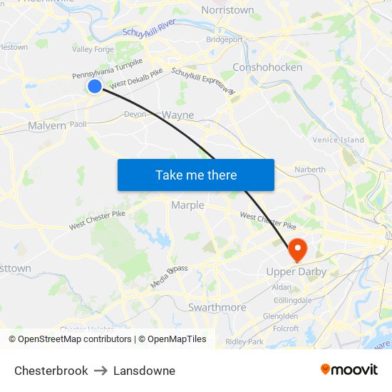 Chesterbrook to Lansdowne map