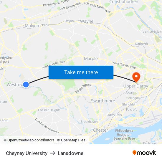 Cheyney University to Lansdowne map