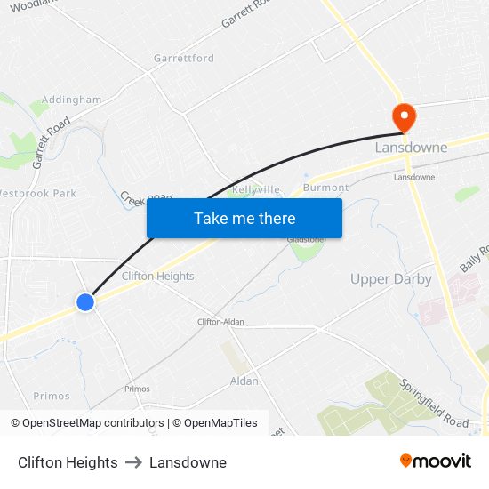 Clifton Heights to Lansdowne map