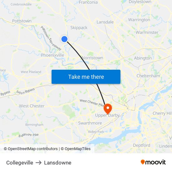 Collegeville to Lansdowne map