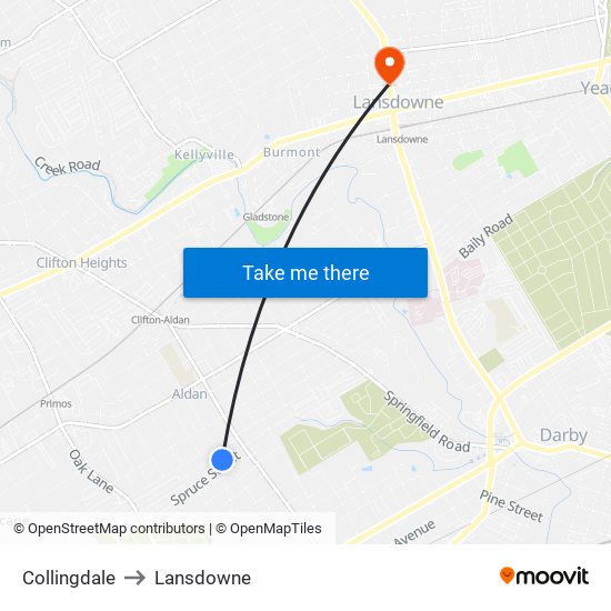 Collingdale to Lansdowne map