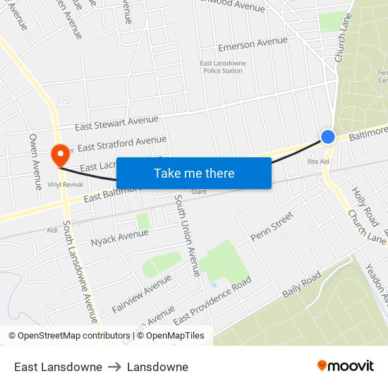 East Lansdowne to Lansdowne map