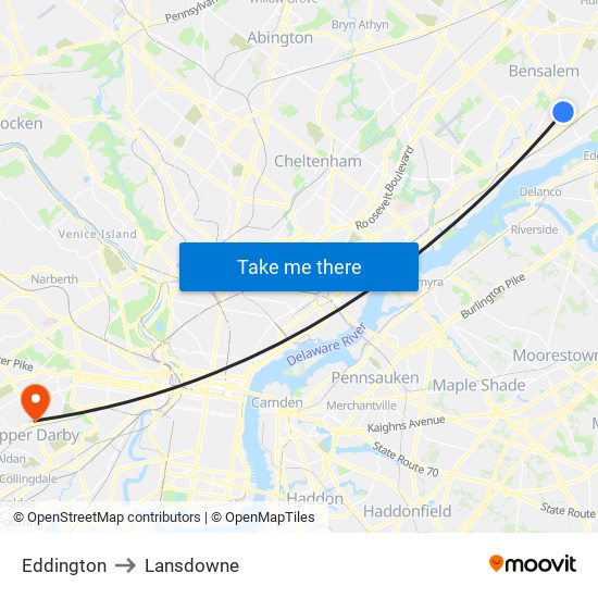 Eddington to Lansdowne map