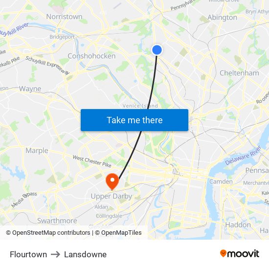 Flourtown to Lansdowne map