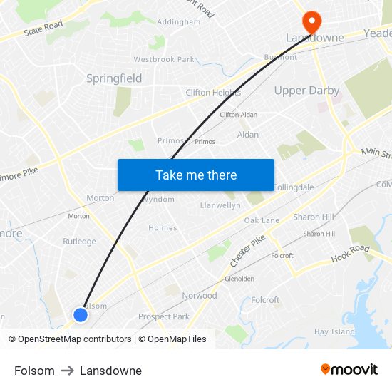 Folsom to Lansdowne map