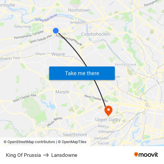 King Of Prussia to Lansdowne map