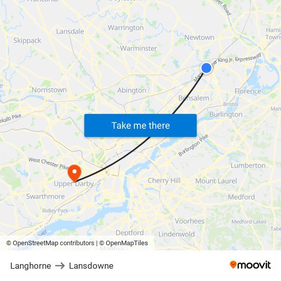Langhorne to Lansdowne map