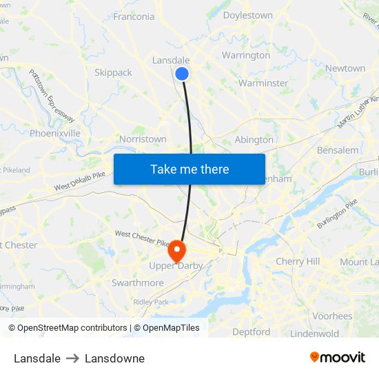 Lansdale to Lansdowne map