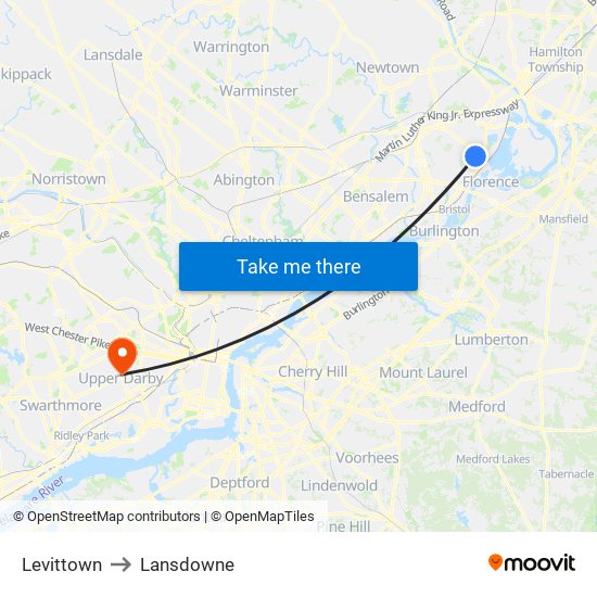 Levittown to Lansdowne map