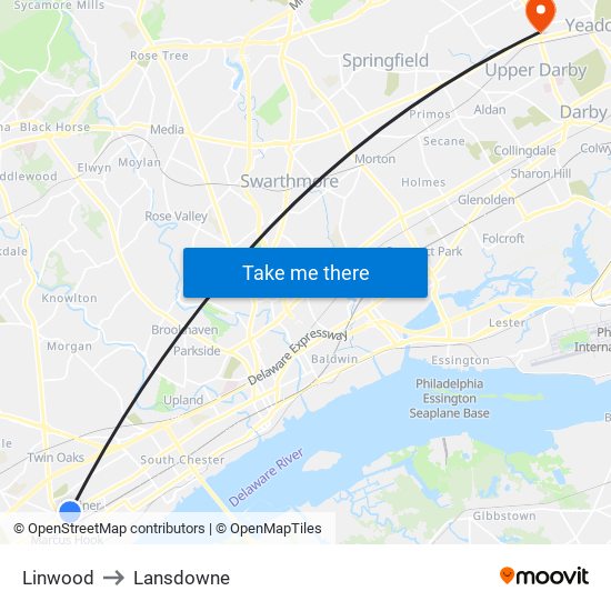 Linwood to Lansdowne map