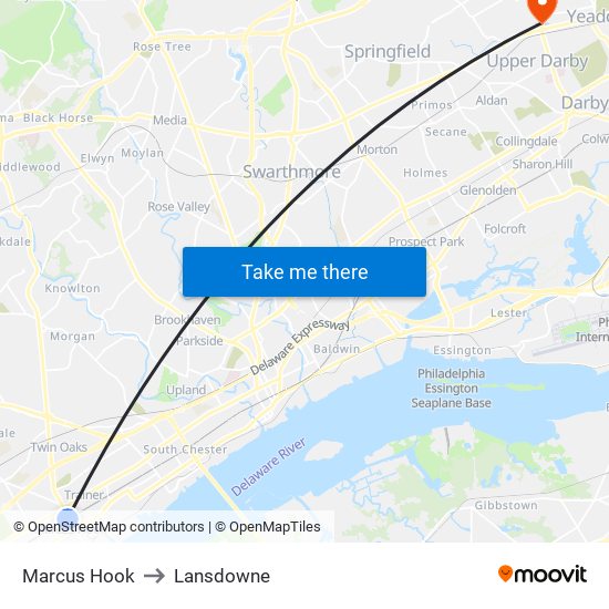 Marcus Hook to Lansdowne map