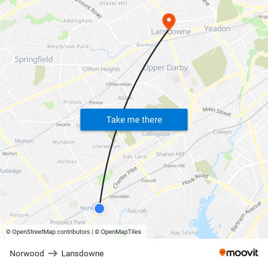 Norwood to Lansdowne map