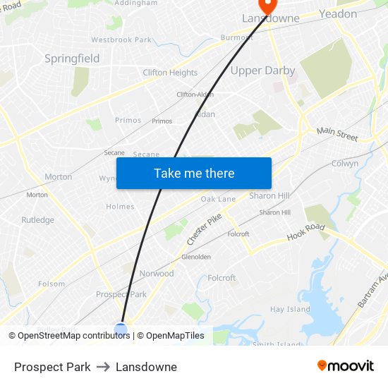 Prospect Park to Lansdowne map