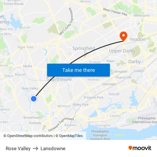 Rose Valley to Lansdowne map