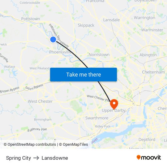 Spring City to Lansdowne map