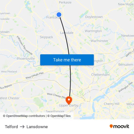Telford to Lansdowne map