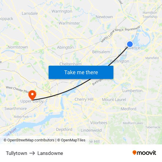 Tullytown to Lansdowne map