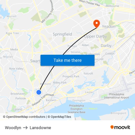 Woodlyn to Lansdowne map