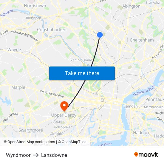 Wyndmoor to Lansdowne map