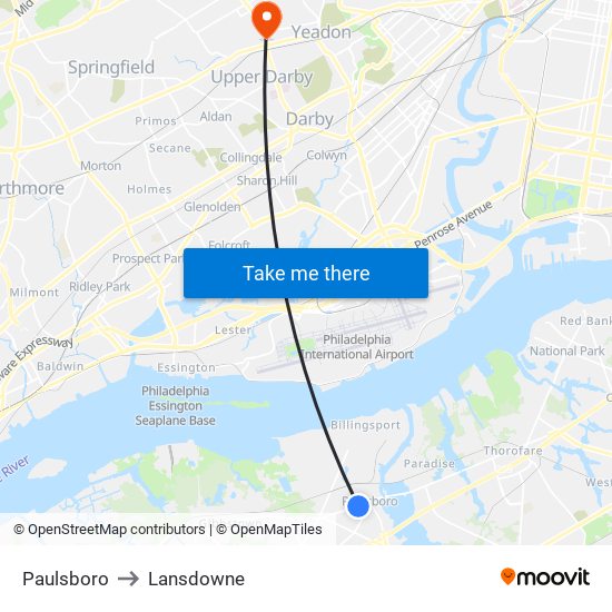 Paulsboro to Lansdowne map