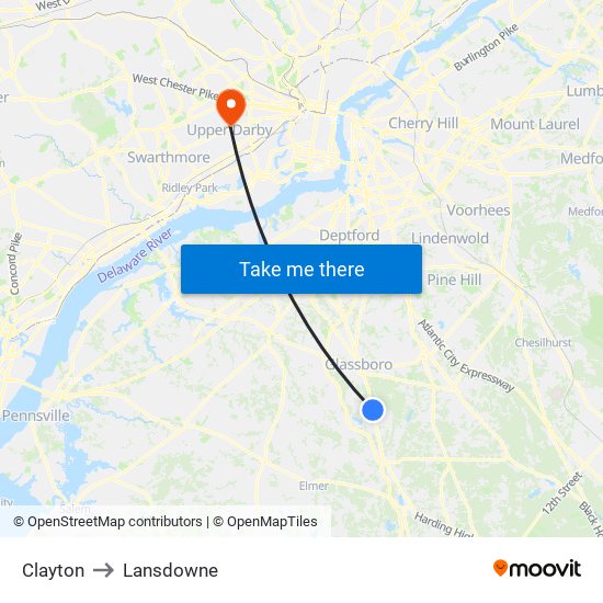 Clayton to Lansdowne map