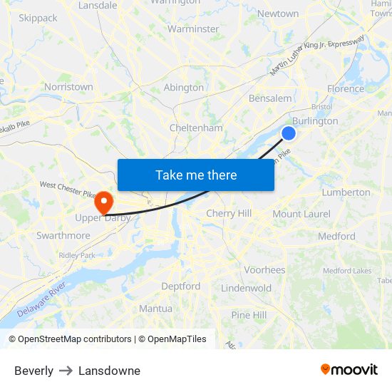Beverly to Lansdowne map