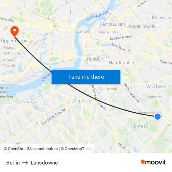 Berlin to Lansdowne map