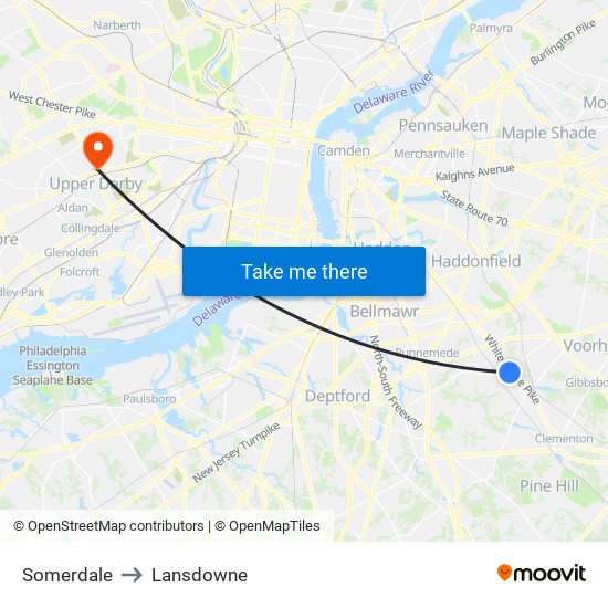 Somerdale to Lansdowne map