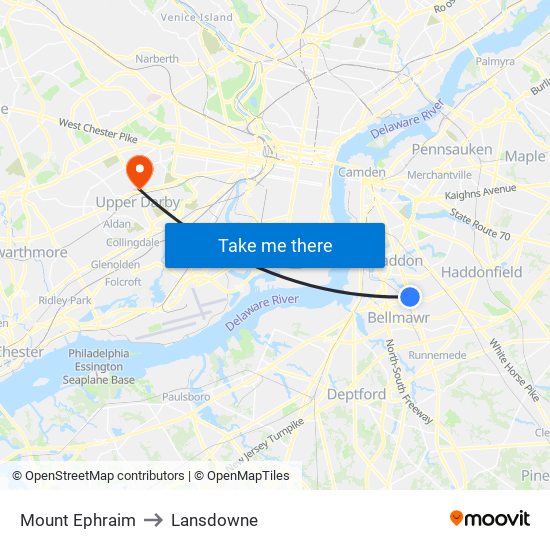 Mount Ephraim to Lansdowne map