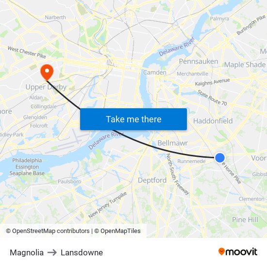 Magnolia to Lansdowne map