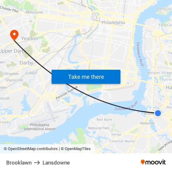 Brooklawn to Lansdowne map