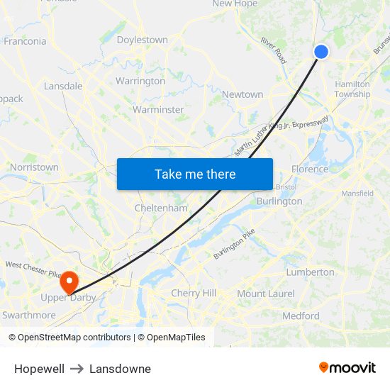 Hopewell to Lansdowne map