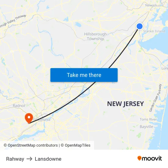 Rahway to Lansdowne map