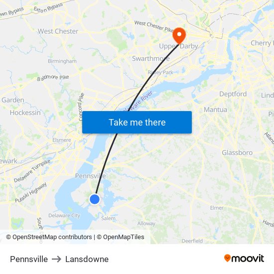 Pennsville to Lansdowne map