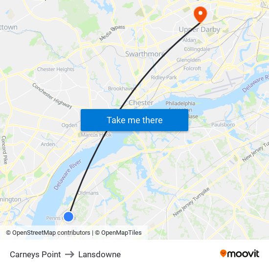 Carneys Point to Lansdowne map