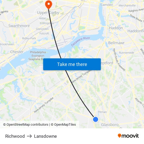 Richwood to Lansdowne map