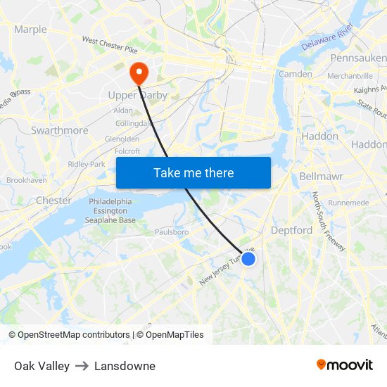 Oak Valley to Lansdowne map